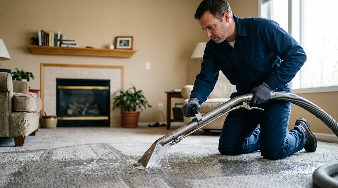 Water damage restoration technician working near Bourbon, MO